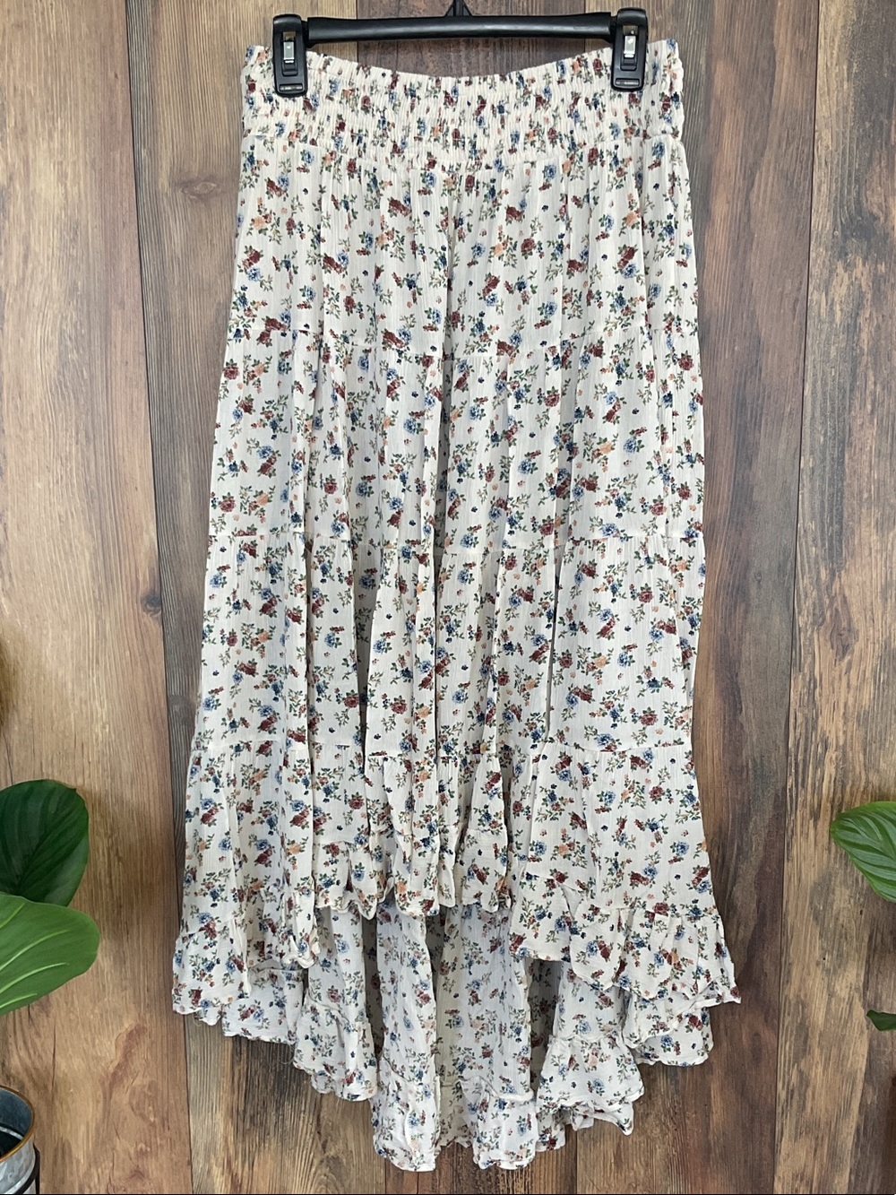 Wild Moss Floral High-Low Tiered Maxi Skirt L         355B